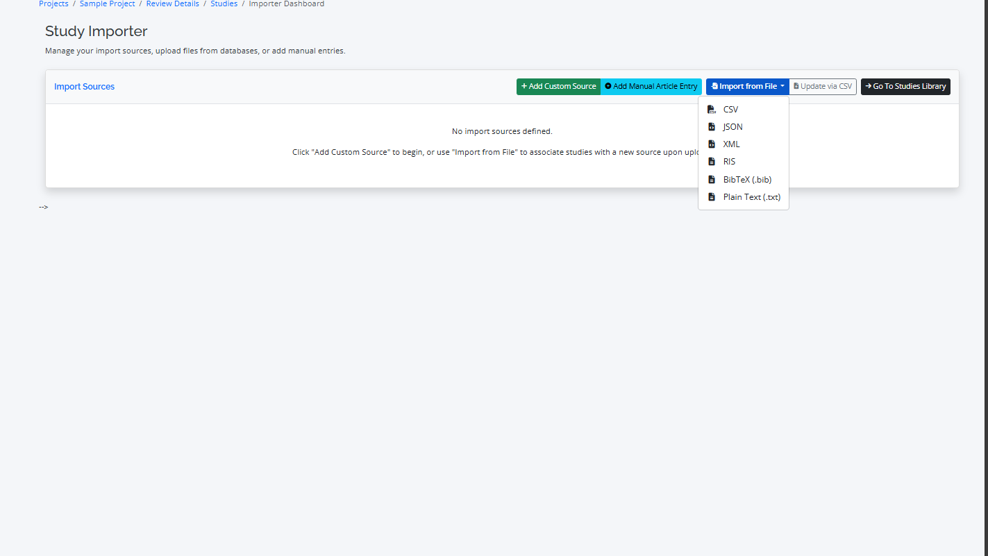 RevPro study import interface