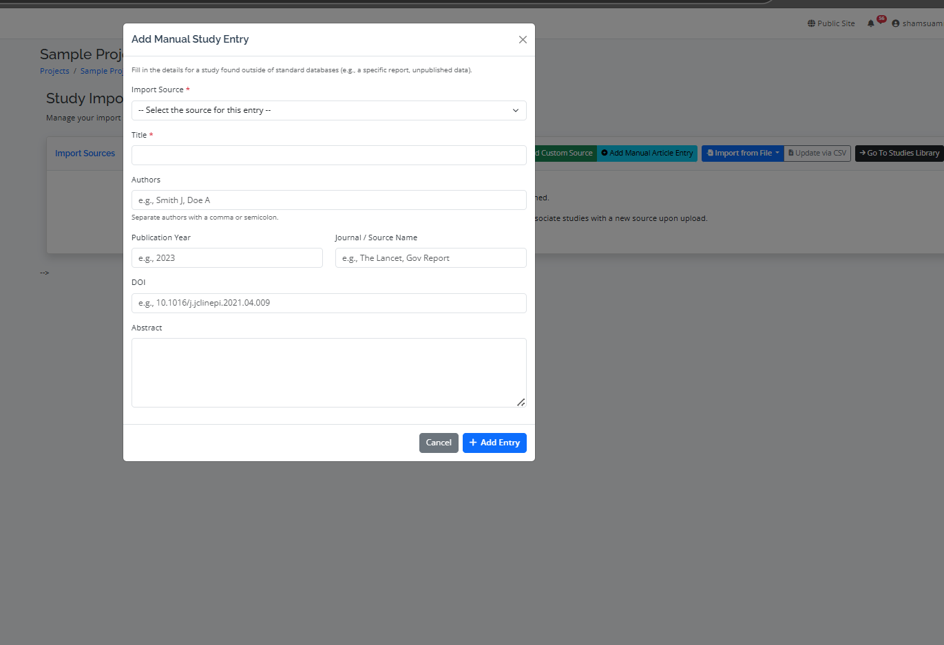 Add manual entry