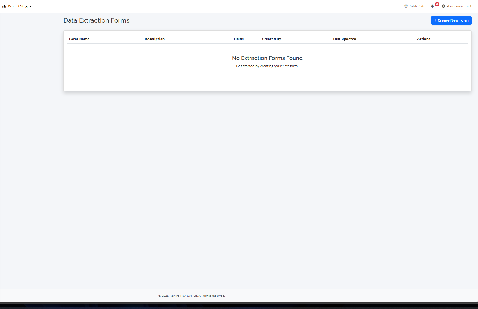 RevPro data extraction form builder interface