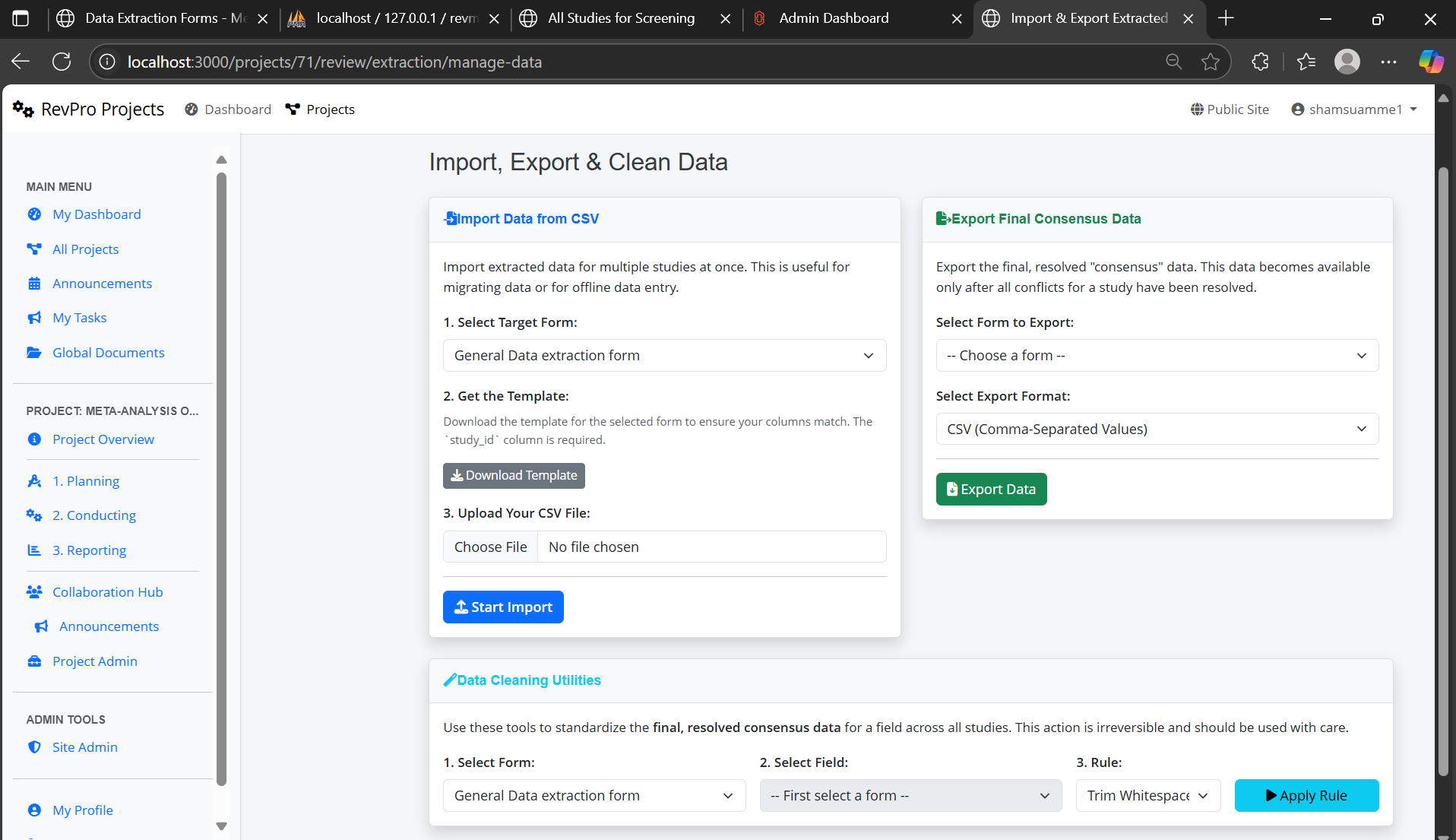 The RevPro interface for creating a new data extraction form.